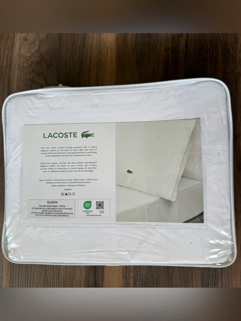 LACOSTE Queen Sheet Set 100% Cotton Percale Solid